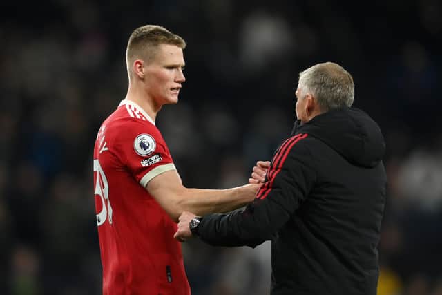 Scott McTominay embraces Ole Gunnar Solskjaer, Manager of Manchester Unitaed (Photo by Mike Hewitt/Getty Images)