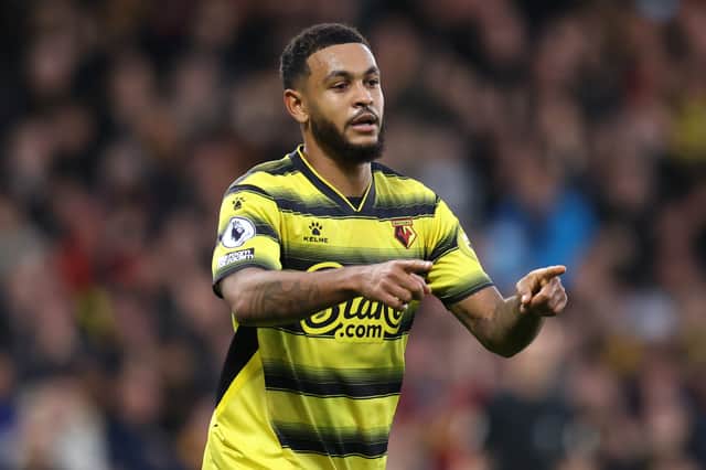 Joshua King of Watford FC celebrates after scoring their team’s first (Photo by Alex Pantling/Getty Images)
