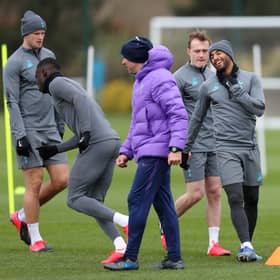Lucas Moura of Tottenham Hotspur smiles as he trains during the Tottenham Hotspur training (Photo by Alex Morton/Getty Images)