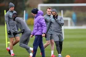 Lucas Moura of Tottenham Hotspur smiles as he trains during the Tottenham Hotspur training (Photo by Alex Morton/Getty Images)