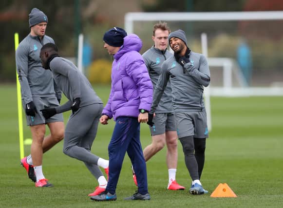 Lucas Moura of Tottenham Hotspur smiles as he trains during the Tottenham Hotspur training (Photo by Alex Morton/Getty Images)