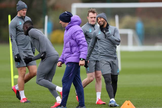 Lucas Moura of Tottenham Hotspur smiles as he trains during the Tottenham Hotspur training (Photo by Alex Morton/Getty Images)