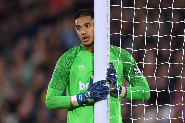 Alphonse Areola of West Ham United reacts during the Carabao Cup Round of 16 match (Photo by Justin Setterfield/Getty Images)