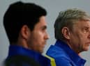 FC Arsenal's French head coach Arsene Wenger (R) and Arsenal's Spanish midfielder Mikel Arteta (L) attend a press conference (Photo credit should read PHILIPP GUELLAND/AFP via Getty Images)