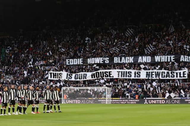 Newcastle United fans display banners welcoming Eddie Howe, Manager of Newcastle United (not pictured), (Photo by George Wood/Getty Images)