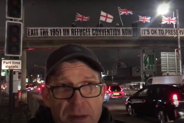 A screengrab of the man who uploaded a video onto YouTube of the banner drop. Credit: Patriotic_Social/YouTube
