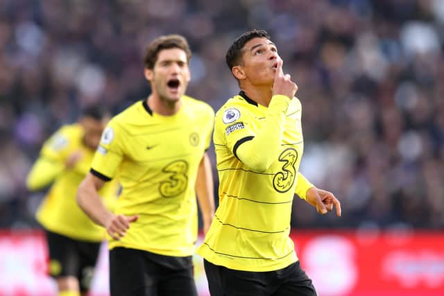  Thiago Silva of Chelsea celebrates after scoring their team’s first goal  (Photo by Alex Pantling/Getty Images)