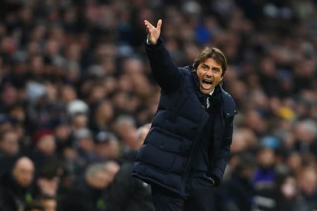Antonio Conte, Manager of Tottenham Hotspur gives instructions (Photo by Mike Hewitt/Getty Images)