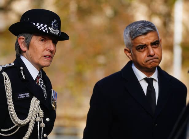 <p>Metropolitan Police Commissioner Dame Cressida Dick with Mayor of London Sadiq Khan. Picture: Victoria Jones - Pool/Getty Images</p>