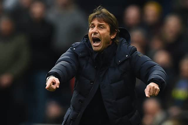 Tottenham Hotspur’s Italian head coach Antonio Conte gestures on the touchline during the English Premier League  (Photo by DANIEL LEAL/AFP via Getty Images)