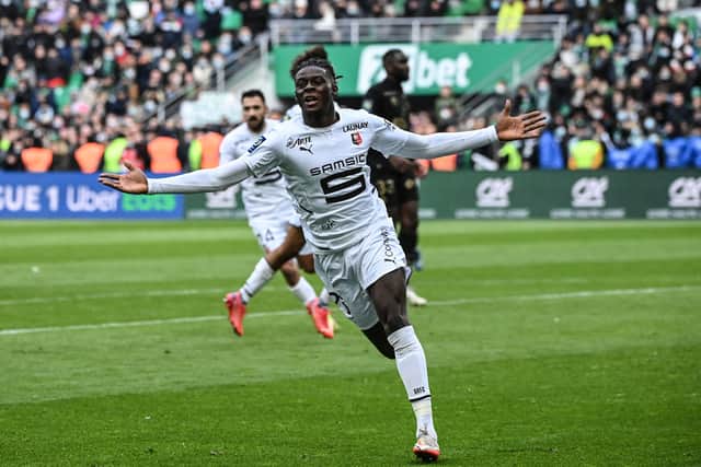 Rennes’ French midfielder Lesley Ugochkwu reacts during the French L1 football match between AS Saint-Etienne Photo by OLIVIER CHASSIGNOLE / AFP) (Photo by OLIVIER CHASSIGNOLE/AFP via Getty Images)