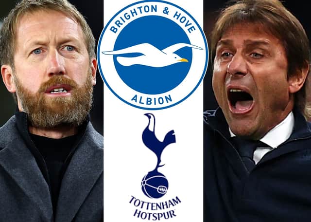 <p>Brighton boss, Graham Potter (left) and Spurs boss Antonio Conte.</p>