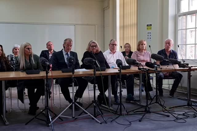 Sarah Sak, pictured with the other families at the press conference following the inquest conclusions. Photo: LondonWorld 