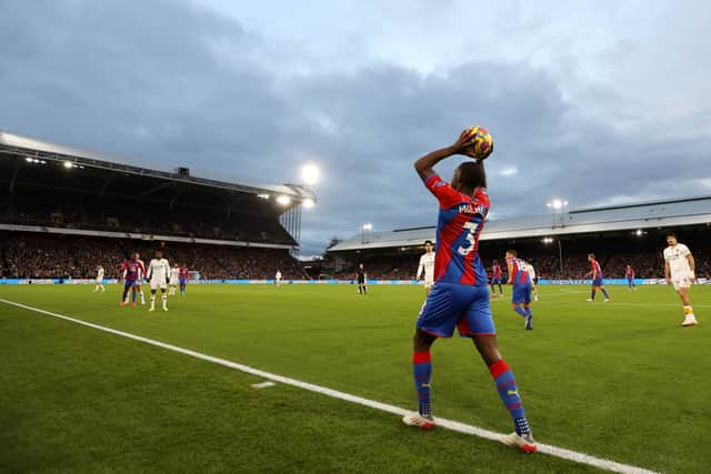 Tyrick Mitchell of Crystal Palace takes a throw in during the Premier League match between Crystal Palace (Photo by Paul Harding/Getty Images)