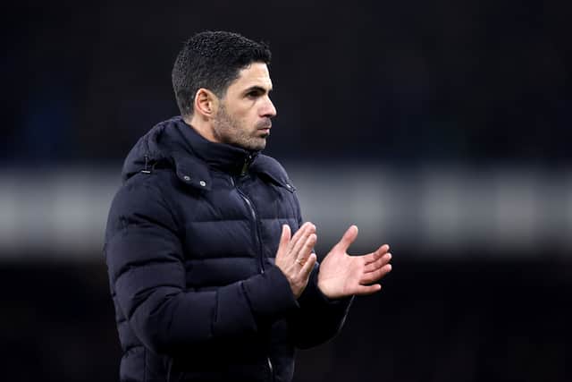 Mikel Arteta, Manager of Arsenal applauds the fans as he walks (Photo by Naomi Baker/Getty Images)