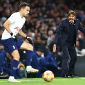 Antonio Conte, Manager of Tottenham Hotspur gestures as Sergio Reguilon of Tottenham Hotspur (Photo by Julian Finney/Getty Images)