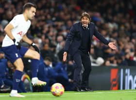 Antonio Conte, Manager of Tottenham Hotspur gestures as Sergio Reguilon of Tottenham Hotspur (Photo by Julian Finney/Getty Images)