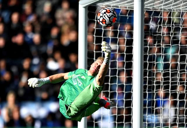 Aaron Ramsdale of Arsenal makes a save during the Premier League match (Photo by Michael Regan/Getty Images)