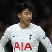 Son Heung-Min of Tottenham Hotspur looks on during the Premier League match  (Photo by Mike Hewitt/Getty Images)