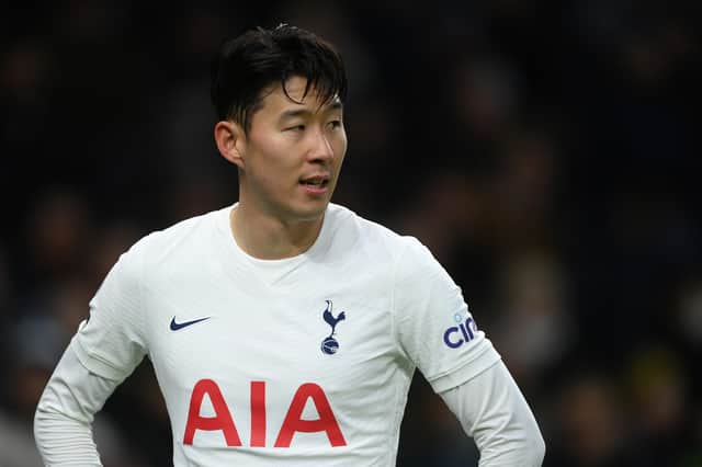 Son Heung-Min of Tottenham Hotspur looks on during the Premier League match  (Photo by Mike Hewitt/Getty Images)