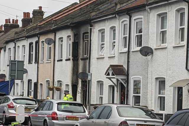 The scene of the fire in Collingwood Road, Sutton, where four children have died. Credit: Lynn Rusk