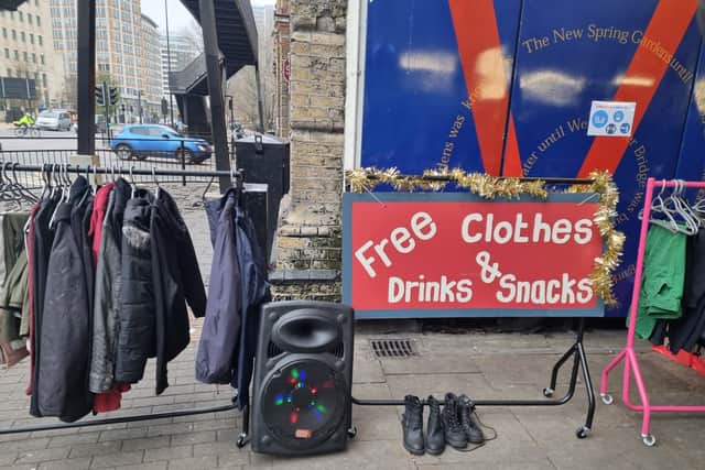 Free clothes for the homeless at Vauxhall Take One Leave One. Photo: LondonWorld