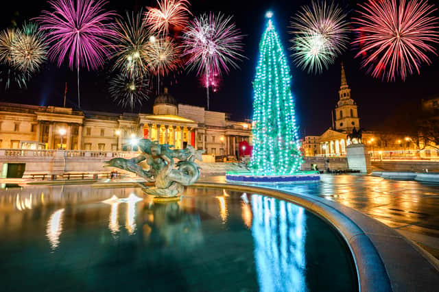 <p>Fireworks in Trafalgar Square. Photo: Shutterstock</p>