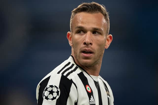 Arthur Melo of Juventus  during the UEFA Champions League group H match between Chelsea FC and Juventus at Stamford Bridge on November 23, 2021 in London, England. 