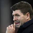 Steven Gerrard, Manager of Aston Villa looks on prior to the Premier League match between Norwich City and Aston Villa at Carrow Road