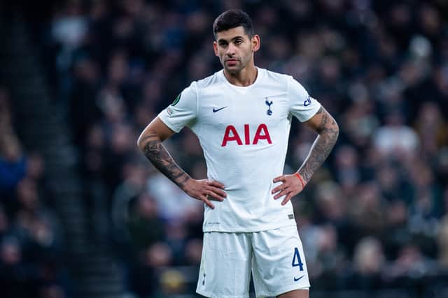 Cristian Romero of Tottenham Hotspur during the UEFA Europa Conference League group G match (Photo by Sebastian Frej/MB Media/Getty Images)
