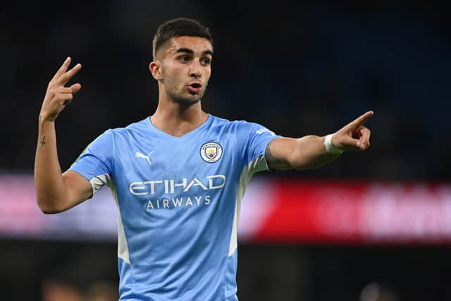 Ferran Torres of Manchester City during the Carabao Cup Third Round match between Manchester City and Wycombe Wanderers F.C. at Etihad Stadium on September 21, 2021