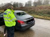 A cyclist was injured after crashing through the back window of a Mercedes when the driver slowed down to let geese cross a road in a London park. Photo: Royal Parks Police / SWNS