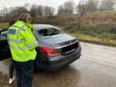 A cyclist was injured after crashing through the back window of a Mercedes when the driver slowed down to let geese cross a road in a London park. Photo: Royal Parks Police / SWNS