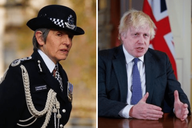 Cressida Dick (left) and Boris Johnson. Photo: Getty