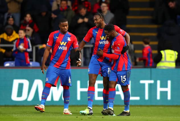 Jeffrey Schlupp of Crystal Palace celebrates scoring his teams third goal during the Premier League (Photo by Chloe Knott - Danehouse/Getty Images)