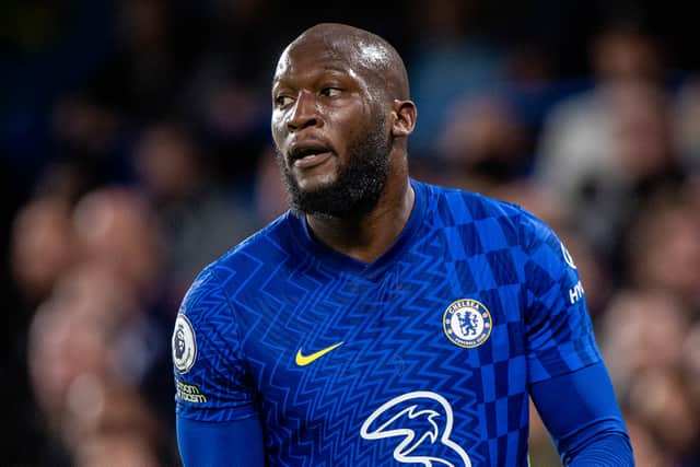 Romelu Lukaku of Chelsea looks on during the Premier League match  (Photo by Sebastian Frej/MB Media/Getty Images)