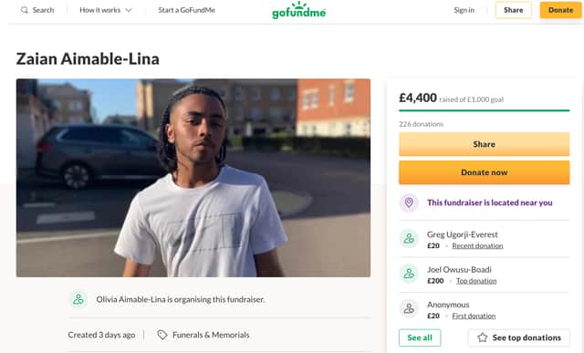 A GoFundMe page with tributes to Zaian Aimable-Lina. Photo: Supplied/GoFundMe