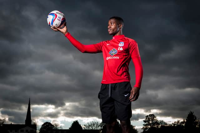 Wilfried Zaha, Crystal Palace and England footballer, during a portrait session (Photo by Tom Jenkins/Getty Images)
