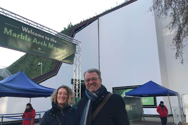 Helen and Andrew Lane visited the structure on a day trip to London from Lincoln after hearing about the mound’s terrible reputation. Andrew said: “What an absolute waste of money. They should have given that to the homeless.” Credit: Jacob Phillips