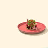 Herbaceous pancake, pickled beetroot, chickpea aioli & wild rocket salad. Credit: Eris Haung