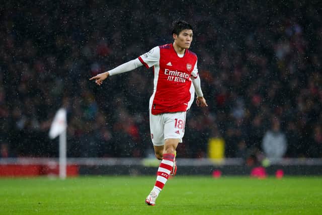 Takehiro Tomiyasu of Arsenal during the Premier League match  (Photo by Craig Mercer/MB Media/Getty Images)
