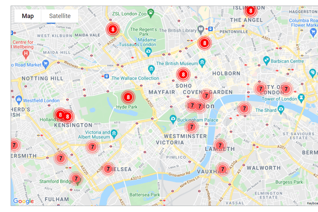 Areas of high pollution in Central London. Credit: Defra UK