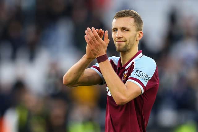 Tomas Soucek of West Ham United applauds the fans after the Emirates FA (Photo by Craig Mercer/MB Media/Getty Images)