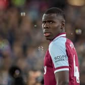 Kurt Zouma of West Ham United looks on during the Premier League match  (Photo by Sebastian Frej/MB Media/Getty Images)