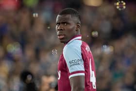 Kurt Zouma of West Ham United looks on during the Premier League match  (Photo by Sebastian Frej/MB Media/Getty Images)