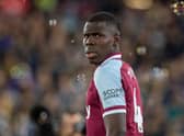 Kurt Zouma of West Ham United looks on during the Premier League match  (Photo by Sebastian Frej/MB Media/Getty Images)