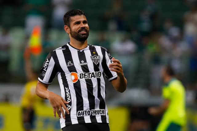 Diego Costa of Atletico Mineiro smiles during a match between Palmeiras and Atletico Mineiro as part of Brasileirao Series A 2021 at Allianz Parque on November 23, 2021 in Sao Paulo, Brazil.