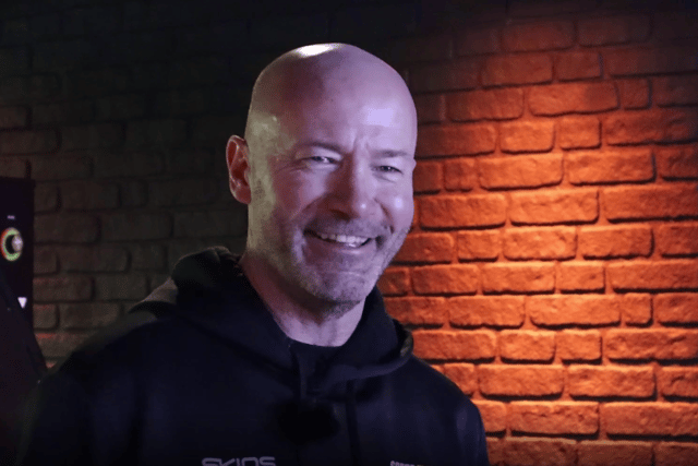 Alan Shearer being interviewed by LondonWorld, as Speedflex ambassador at Watford Leisure Centre Woodside to launch a new workout called FORTIS, powered by Speedflex. Credit: Claudia Marquis