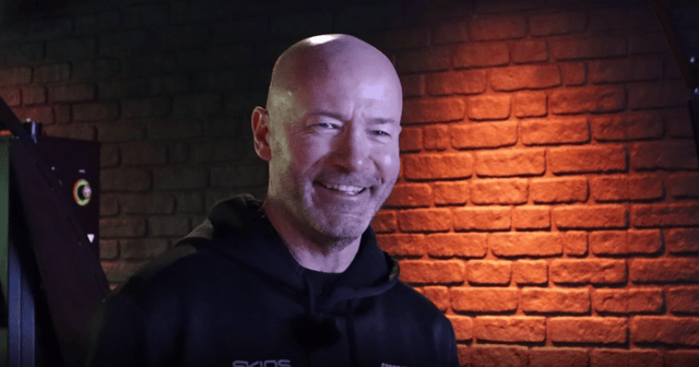 Alan Shearer being interviewed by LondonWorld, as Speedflex ambassador at Watford Leisure Centre Woodside to launch a new workout called FORTIS, powered by Speedflex. Credit: Claudia Marquis