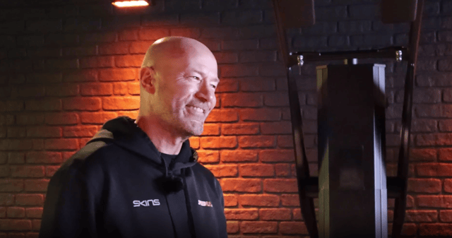 Alan Shearer being interviewed by LondonWorld, as Speedflex ambassador at Watford Leisure Centre Woodside to launch a new workout called FORTIS, powered by Speedflex. Credit: Claudia Marquis